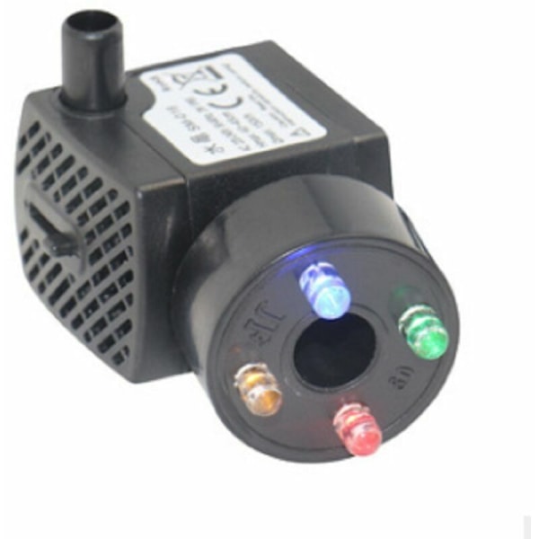 Akvariumpumpe med 4 flerfargede LED-lys Mini vannpumpe 300L/H Tørrbrennerbestandig (48 timer), Pumpe for akvarium, dam, fontene, hage, uten støy