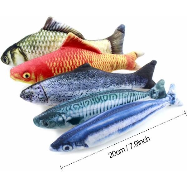 5 kpl kissanminttukalaleikkejä, 20 cm kissanminttu kissanleluja, kissanminttukalat, simuloitu plyysikalat, täytetyt kalat, interaktiivinen kissatyyny, kissan pehmolelu kissanpennulle