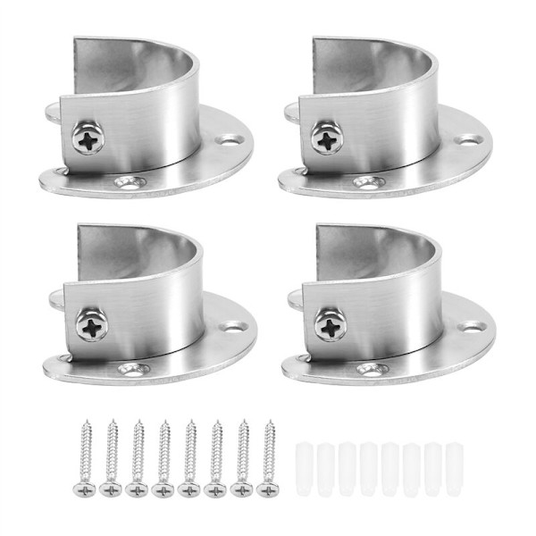 4 pakker Heavy Duty rustfrit stål skab endehætte beslag skab stolpe fatning flange stangstøtte med skruer, 1 - 1/3 tommer diameter (U-form)