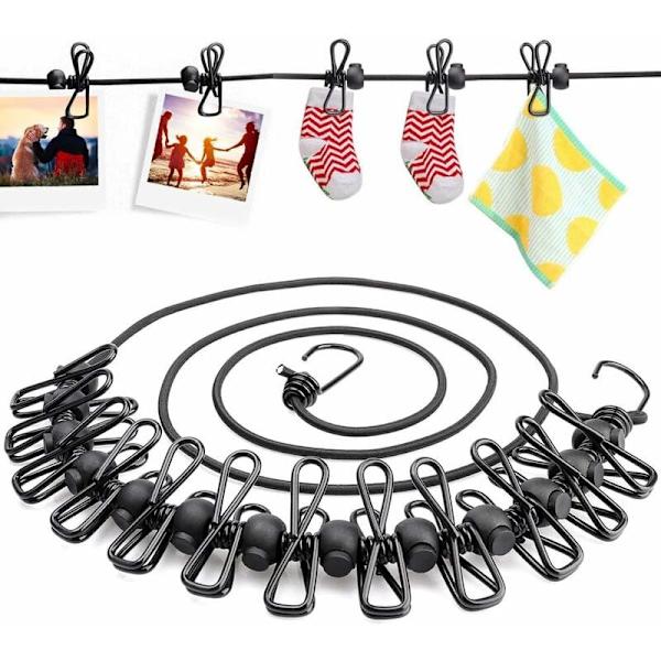 Tvättlina 2-pack, Camping Tvättlina, Resa, Utomhus, 73 tum, Flexibel, Bärbar, Elastisk Tvättlina med 12 Belagda Pinnar och 13 Svarta Positioner