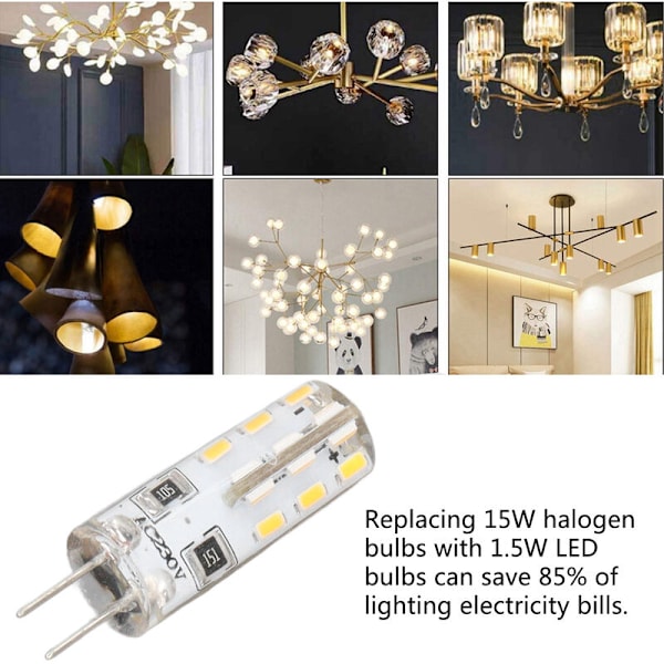 10 st G4 LED-lampor Bi-pin-sockel Silikon Varmvit 3000K 1,5W AC220V 110LM Landskapsbelysning Ersättningslampor