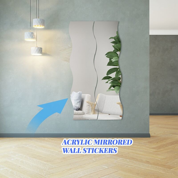 6 stk. Serie 3D Bølge Spejl Sticker DIY Sølv Væg Spejl Sticker Akryl Murmaleri Dekal Fjernelse Reflekterende Stickers Hjem Indretning