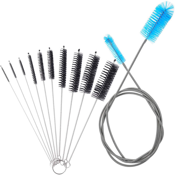 Aquarium Filter Brush Set, Double Ended Flexible Hose Cleaner with Long Stainless Steel Cleaning Brush