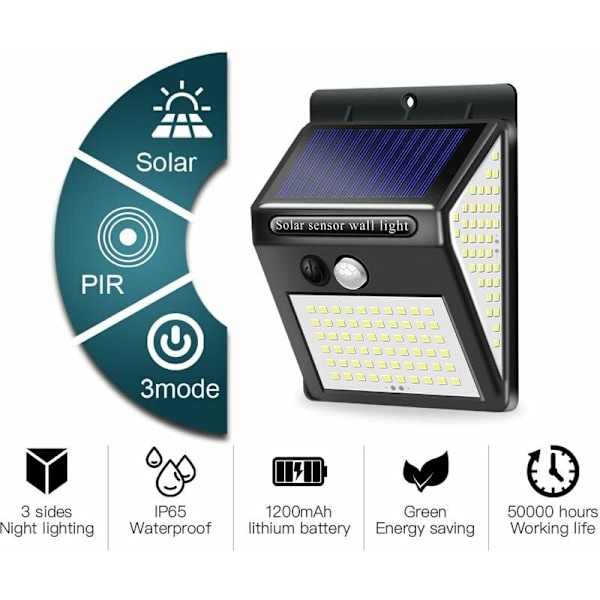 4 stk 60+40+40LED solcellevegglampe 140LED automatisk induksjon innendørs og utendørs vegglampe, for innendørs og utendørs