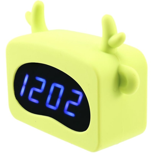 Mini LED digital väckarklocka LED-display Röststyrning Söta djur Väckarklocka Kontorsdekor Justerbar luminans USB och batteri (Grön)