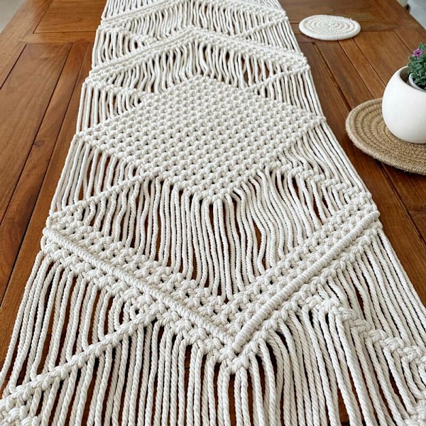 Makrame hullet ut bordløper 32X200 cm Boho bryllupsdekorasjon Nordisk stil Boho bordløper med dusker