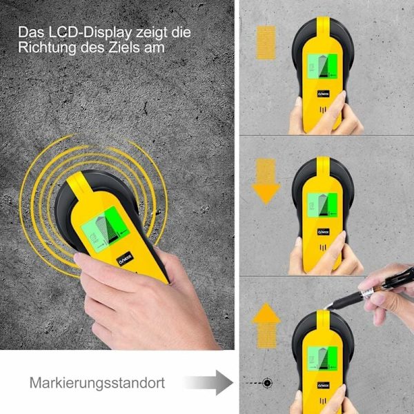 Multifunksjonell 4 i 1 Stud Finder med HD LCD-skjerm, Veggskanner for Metall, Rør, Tre, Strømlinje, AC Spenningsdetektor