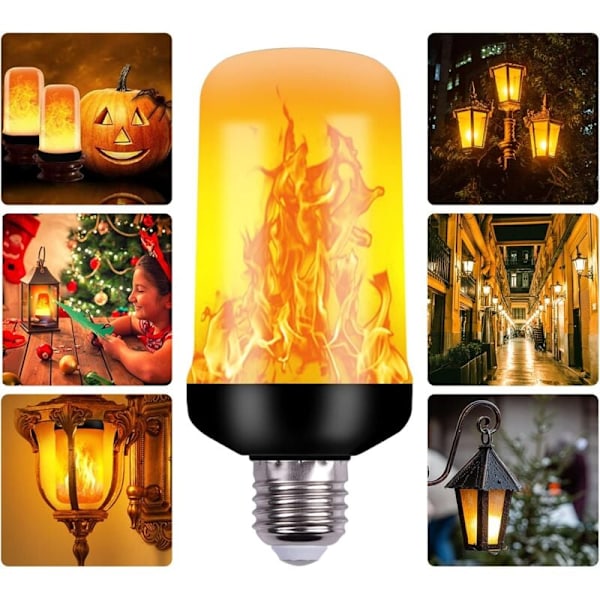 2 Pak Flamme Pære E27 LED Lyspærer 4 Tilstande med Tyngdekraftssensor Flamme Lyspære til Indendørs/Udendørs/Bar/Fester Julepynt (13865mm)
