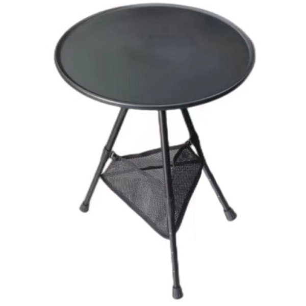 Sammenklappelig rundt bord udendørs trebenet spisebord bærbar legering sofabord vandretur picnic bord, sort