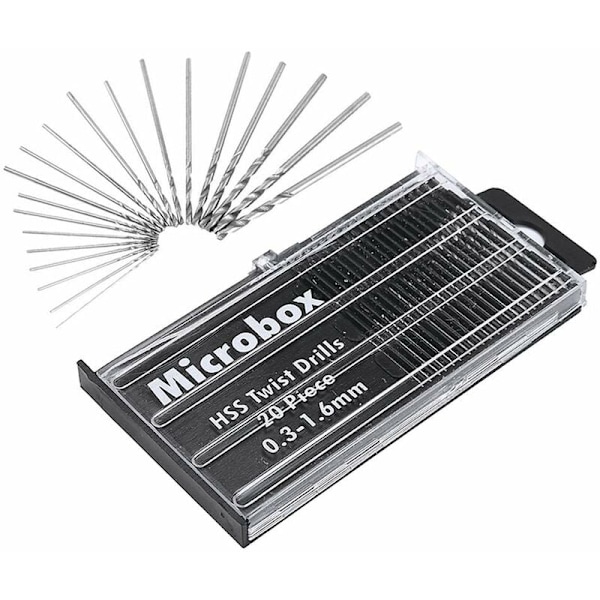 20 stk. HSS Mini Twist Drill Bits Kit, Precision Mini Drill Bit Set, 0,3 mm-1,6 mm HSS Twist Drill Bits, Twist Drill Bits med æske til træmodelfremstilling