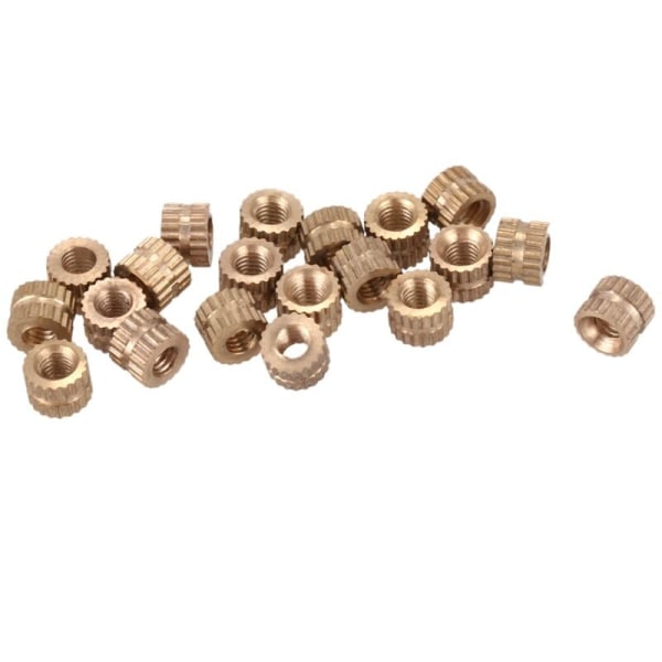 20 stk M3 x 4mmx5mm messinginnlegg for skruing, integrert mutter