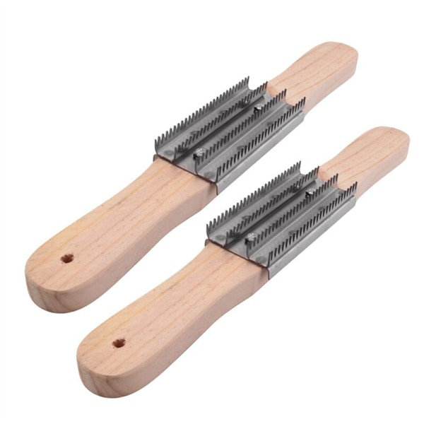 Pack of 2 Polishing Wheel Rakes, 14 Inch Stainless Steel Metal Serrated Brush with Wooden Handle for Compound Clean Dress