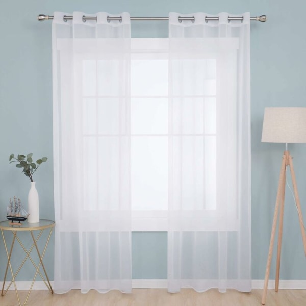 Set med 2 vita voilegardiner med öljetter, voilegardiner för barn 140x180cm
