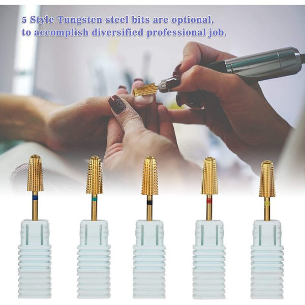 5 st Tungstenstål Borr Bits Set Slipsten Konisk Borr Bits för Nagelband Gel Snabb Polering Remover Exfoliering