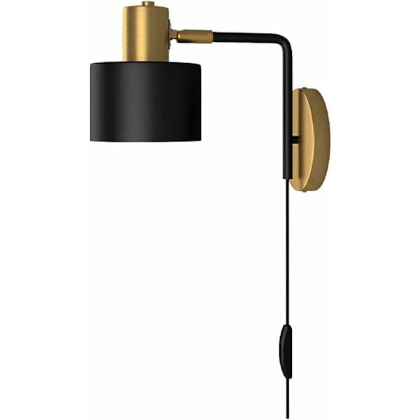 E27 Vægskænke Sort og Guld, Industriel Vintage Soveværelse Indendørs Justerbar Lampe med 1,8m Kabel Stik, Metal Belysning til Stue, Køkken, Hal