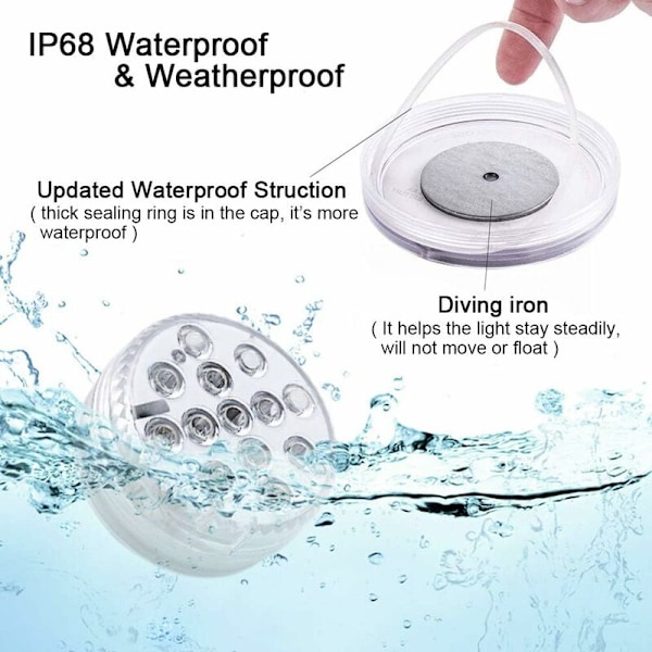 LED Pool Lampe Vandtæt LED Lys, Belysningstid 30-50 timer IP68 vandtæt 16 RGB Farver Skift Dekorative Lamper til Akvarier Bad, Vase, Pool