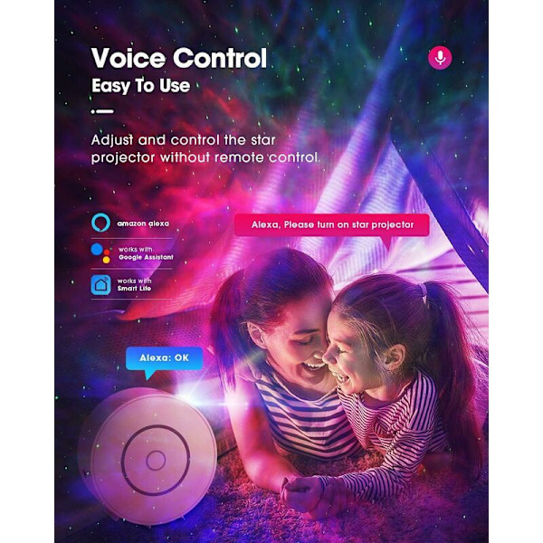 -LED Wifi Stjernehimmel Projektor, Smart Stjerneprojektor Galaxy Natlampe, Dæmpning/Stemmestyring/WiFi-forbindelse/Timer, Rumdekoration, Gave, Jul