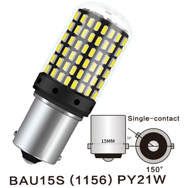 2 stk BAU15S BA15S 1156 P21W LED Canbus T20 W21W 7443 Bilpære Blinklys Ryggelys Bremslys Parklys 6000K Hvit 1