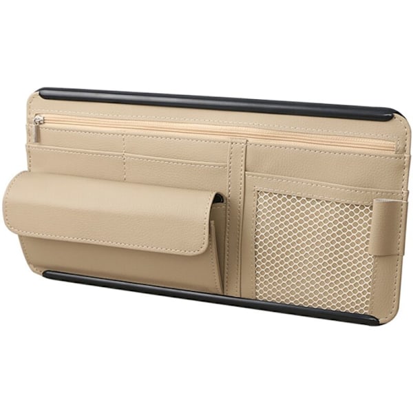 Solskärm Organizer för bil Interiör Tillbehör DVD Förvaringshållare med dragkedja Multi-Pocket Mesh Beige