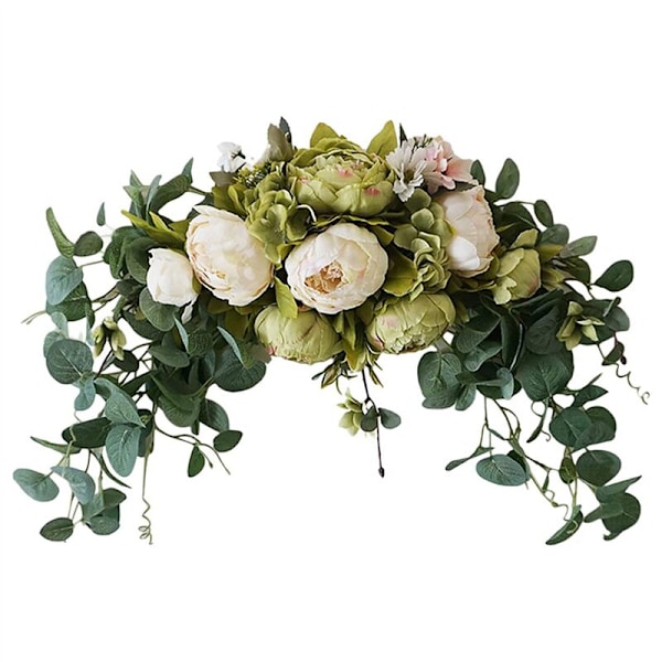 2X Kunstig Blomsterkrans, 30 Tommer Håndlaget Blomsterkrans med Blad Rose Peony Buekrans Simuleringsblomster