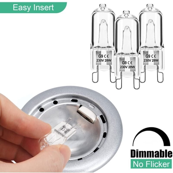 G9 Glödlampa 28W 230V Dimbar Varmvit, G9 Halogenlampa 300°C Tolerans, G9 Ugnlampa för Mikrovågsugn Spis Taklampor, 12-pack [Energi Cla