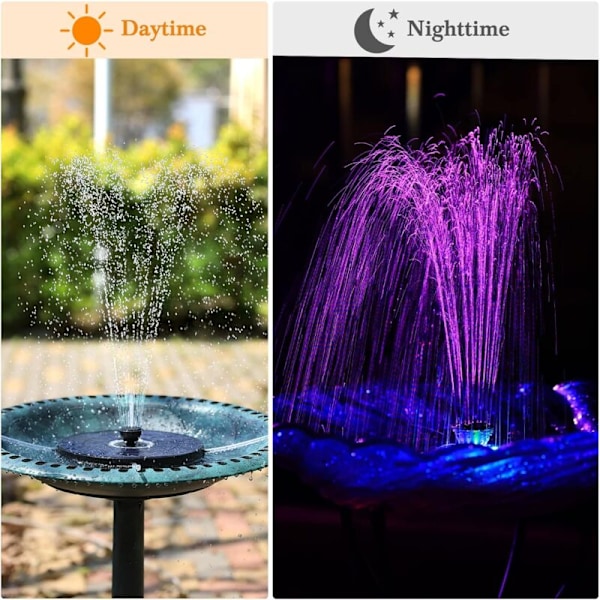 5,5 W Aurinkoenergiafontäni, Aurinkoenergialla Toimivat Linnunuimafontänipumpun LED-valoilla, 7 Suutinta, Aurinkoenergialla Toimivat Uivat Pumpun Puutarha-altaiden Vedenkiertoa ja Happea Varten