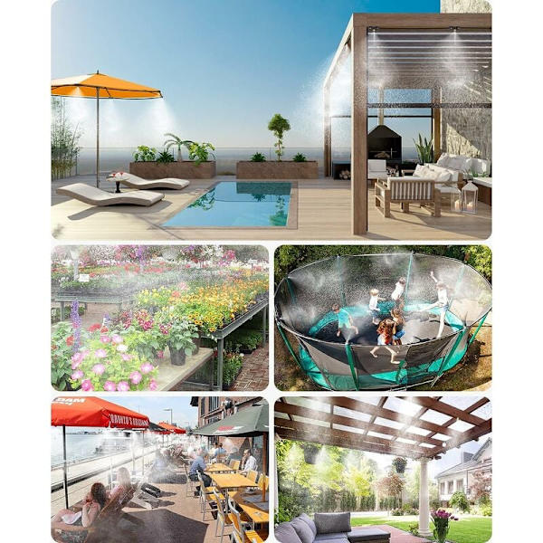 Utomhusdimma, 8M terrassdimma med 7 dimmunstycken + 2 ersättningsmunstycken + 1 adapter (mässing, 3/4\") Dimma för uteplats trädgård växthus T