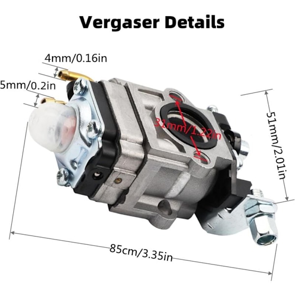 Ruohonleikkurin kaasutin 52cc 49cc 43cc Kaasutin Sarja Tiivisteellä, Letkulla, Sytytystulpalla ja Polttoainesuodattimella.ruohonleikkurin kaasutin