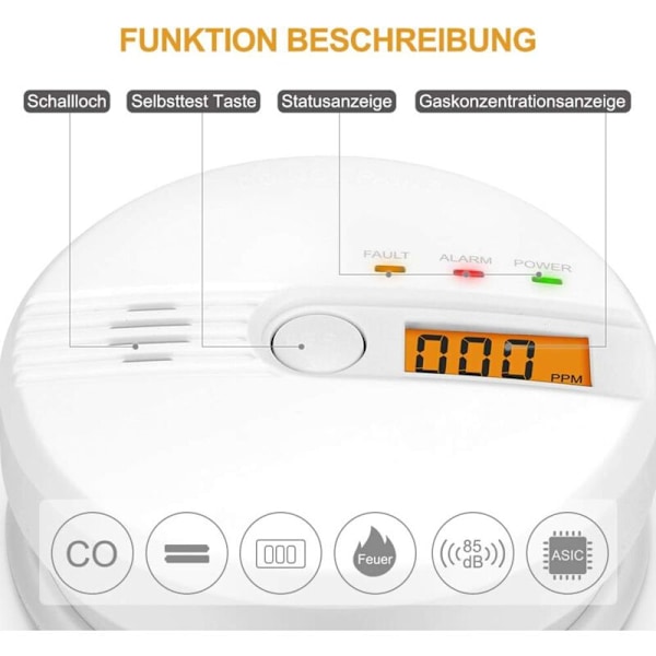Koldioxidlarm LCD-display CO-detektor 85Db Alarm Koldioxidsensor Koldioxiddetektor med testknapp Batteridriven