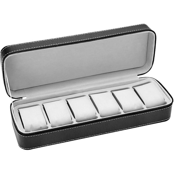 6 Fack Bärbar Urklocka Box Resa Blixtlås Väska Samlare Lagring Organizer Box För (Svart)