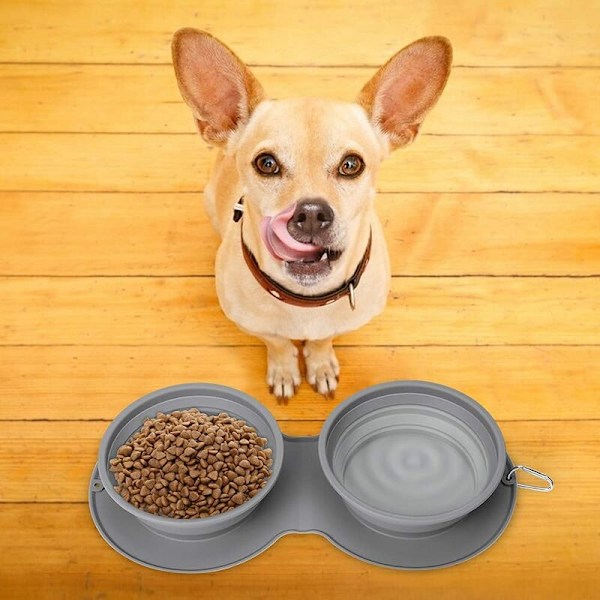 Sammenleggbare Hundefôrkrukker, Reisekrukker for Hund og Katt, Silikon Hundefôrskål med Karabinkrok, Anti-Gluttonous Hundefôrkrukker, for Katt og Valp Utendørs Reiser