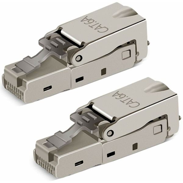 2 stk verktøyfri RJ-45 Cat6/6A modulær plugg felttilkobling, Cat6A RJ45 skjermet for 23-26AWG installasjonskabel
