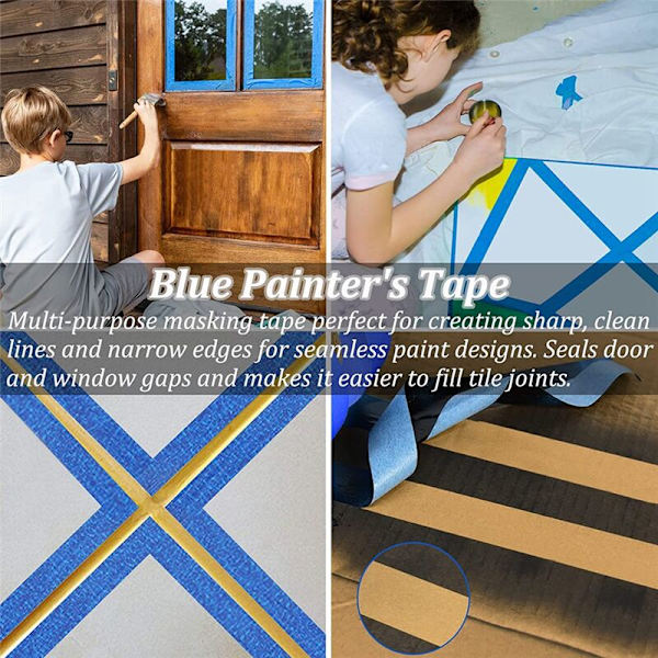 3 ruller malertape, blå, multi-overflade, medium klæbeevne, sikker vægmaling, kantfinish - 1 tomme x 22 yards