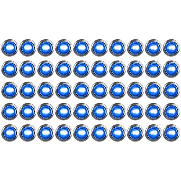 50 stk 3/4 tommers 3 LED mini runde tilhenger sidemarkeringslys universal for lastebiler båt pickup campingvogn RV blå