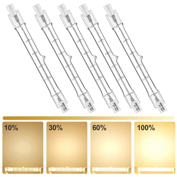 5-pak R7S 118mm 300W 230V, R7S Halogen Lineær Pære, Dimbar Halogenlampe for Byggearbeid Landskapsbelysning