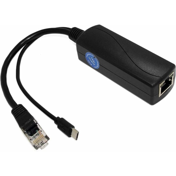 Gigabit Micro USB PoE Splitter Output 5V 2.4A, IEEE 802.3af Standard 10/100 / 1000Mbps Power Over Ethernet Splitter Adapter til IP-sikkerhedskamera C
