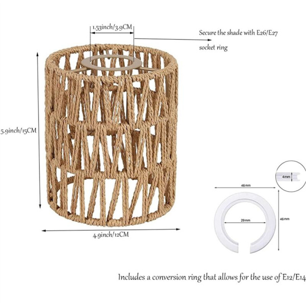 Boho Shades Udskiftning 5,9 Tommer Højde Pendel Sconce Lampskærm Loftsventilator Lysdæksler Cylinder Vævet Lampskærm