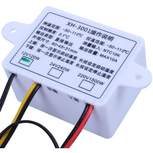 XH-W3001 All-Purpose LED Temperaturkontroller DC12V Digital Thremostat med Sensor 2-Fase Oppvarming og Kjøling Modus