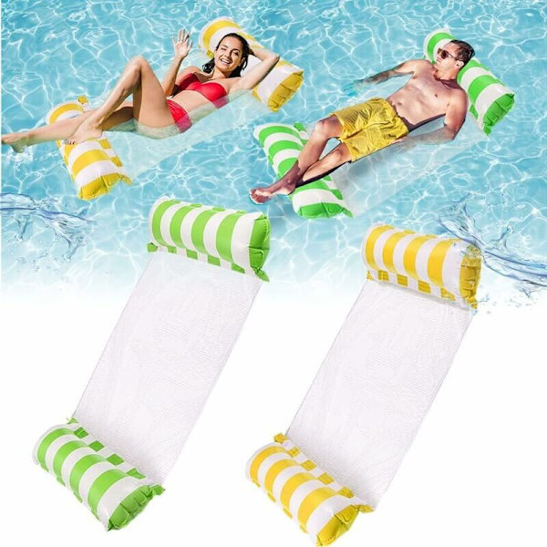 Set med 2 uppblåsbara poolhängmattor, 4-i-1 uppblåsbara för simbassäng (sadel, stol, hängmatta, drifter) vattenhängmatta, flytande loungestol
