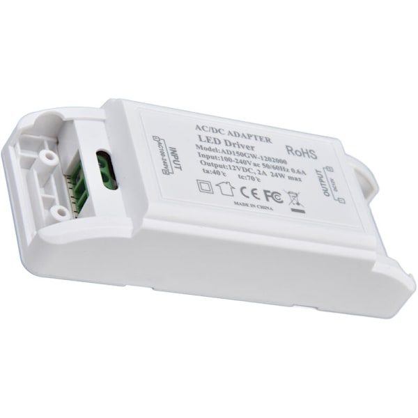 LED-drivrutin 12V DC 24W 2A LED-strömadapter för LED-remsa och skåpsbelysning AC100-240V