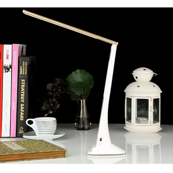 Skrivebordslampe, LED-skrivebordslampe 3W LCD-display, USB-opladningsport, 3 lystilstande, berøringsstyring, indbygget ur, kalender guld