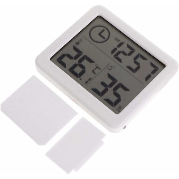 Digital inomhus hygrometer termometer, väderstation LCD väckarklocka C/F omkopplingsbar temperatur fuktighetsmätare väggmontering och bordsstativ-