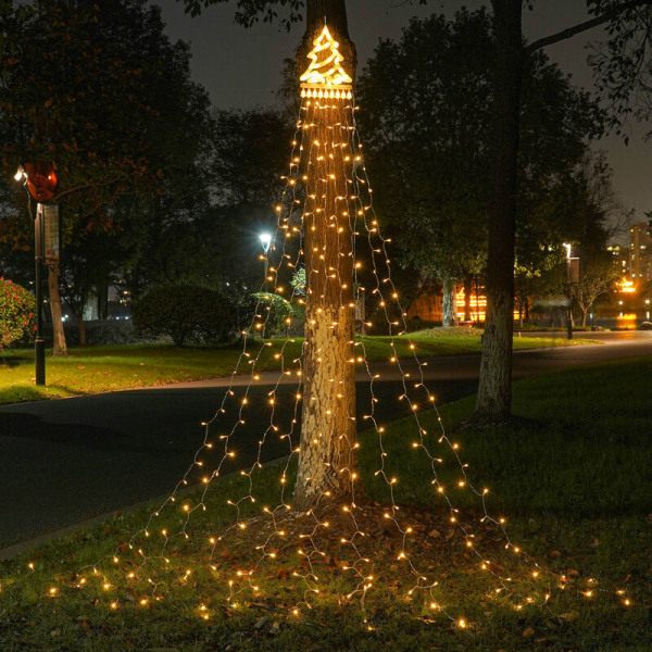 Lysgardin med stjerne, 350 LED juletræ lysguirlande, 8 lystilstande, udendørs og indendørs juledekoration (juletræ, varmt lys