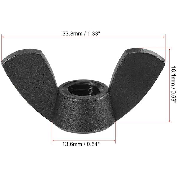 M8 Siipimutterit Nylon Käsin Kiristys Kiinnikkeet Musta 12kpl