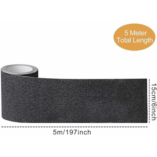 Halkfri Tejp för Trappor, Friktion, Slipande för Säkerhet, Stege, Inomhus, Utomhus, Hög Grepp, 15CM x 5M, Svart..