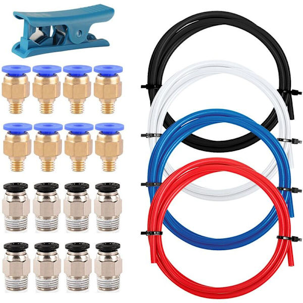 Bowden Tube 4M PTFE Tube med PC4-M6 og PC4-M10 Pneumatiske Fittings PTFE Tube Cutter for 1.75Mm Filament 3D Printer