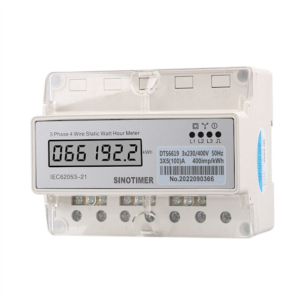 DIN-skinne 3-faset 4-lednings digital wattmeter strømmeter elektrisk forbruksmåler KWH 100A watt strømmeter