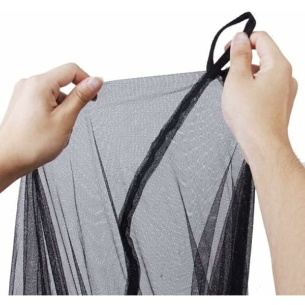 Myggenet til dobbeltseng, rektangulær ensfarvet med 4 åbninger, nem installation, Polyester, Sort, 190cm x 210cm x 240cm-