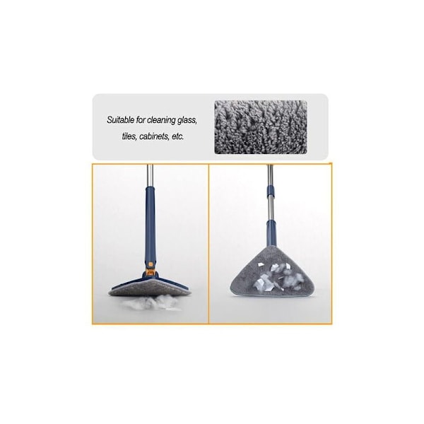 360° Justerbar Rotations Triangel, Teleskopisk Rengöringsmopp med Automatisk Vattenskrapa Funktion 2 Mikrofiber Rengöringsdukar Utökningsbar Mopp (Blå
