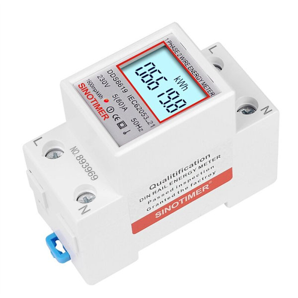 DDS6619-008 LCD Digital Wattmeter 1-fas tvåtråds Strömförbrukning Elmätare KWh AC 230V 50Hz